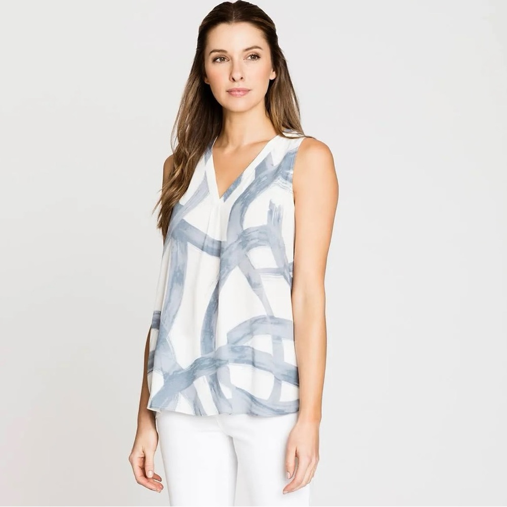 Nic+Zoe Round About Tank Top Blue White Abstract Print Women's Size Small Petite